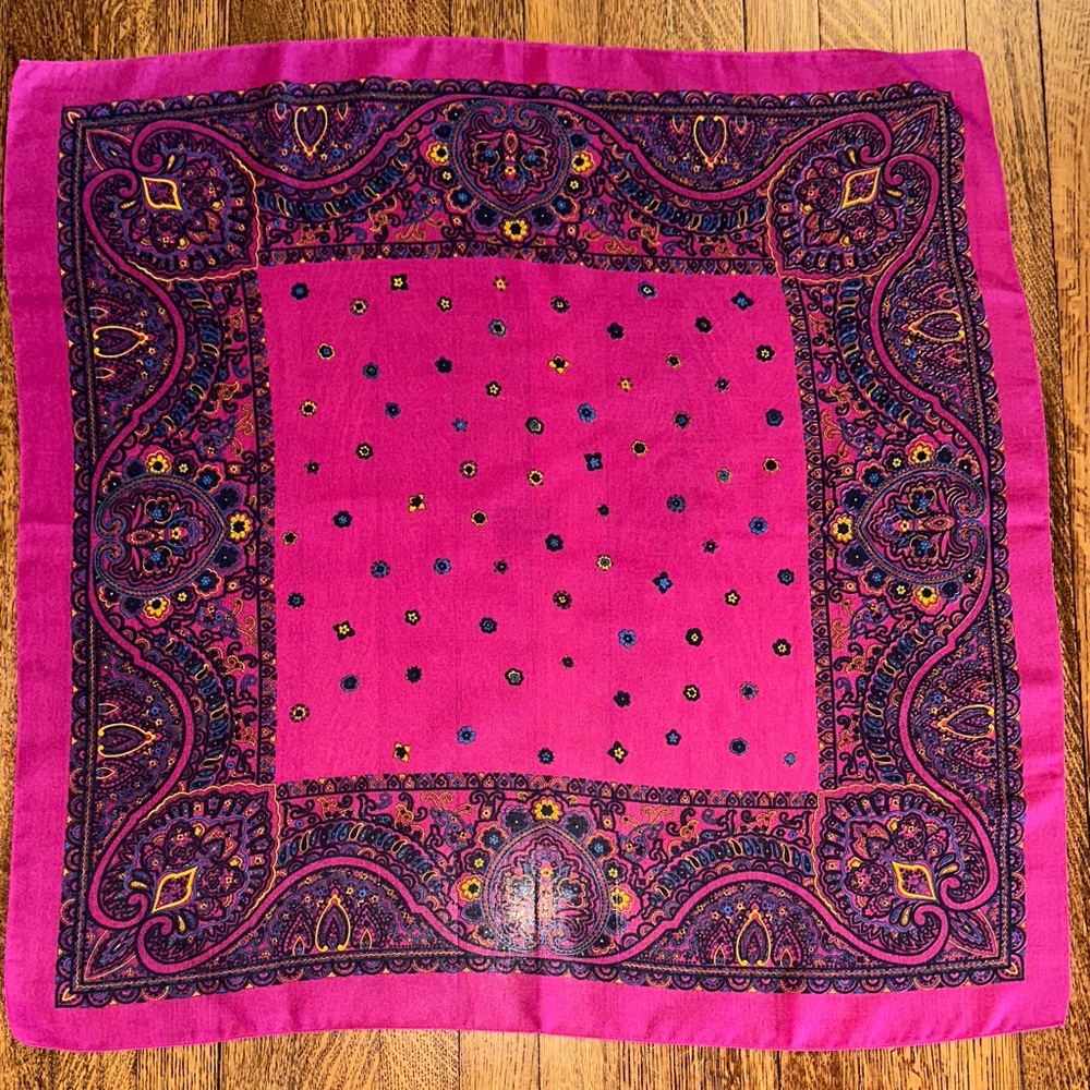 Vintage Vibrant Pink, Black, Gold & Blue Paisley‎ Large Polyester Bandana/Scarf